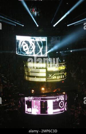 Steve Angello, Axwell and Sebastian Ingrosso of 'Swedish House Mafia' perform live onstage during the 2012 iHeartRadio Music Festival held at the MGM Grand Garden Arena in the MGM Grand Resort & Casino in Las Vegas, NV. 21st September 2012. Stock Photo