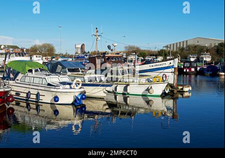 Boats moored in the marina, Goole, East Yorkshire, England UK Stock Photo