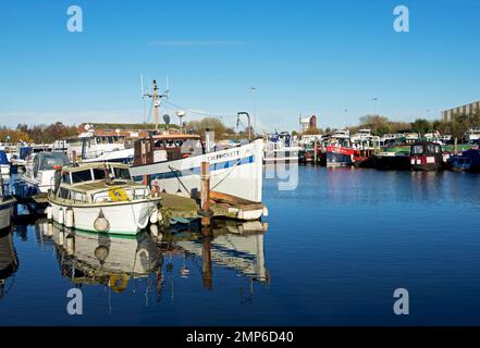 Boats moored in the marina, Goole, East Yorkshire, England UK Stock Photo