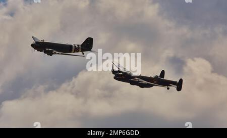 Lancaster, Dakota and Spitfires at RIAT Stock Photo