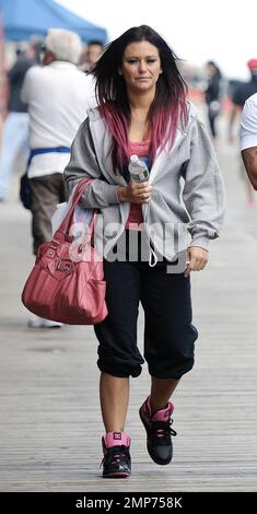 Jenni 'JWoww' Farley along with the rest of the cast of MTV's reality show, 'Jersey Shore' are seen on set filming scenes for the sixth season of the show at Seaside Heights in Jersey. Seaside Heights, NJ. 7th June 2012. . Stock Photo