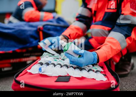 Close-up of emergency equipment during rescue action. Stock Photo