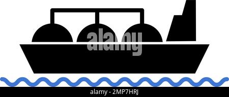 LNG tanker silhouette icon moving forward on the sea. Editable vector. Stock Vector