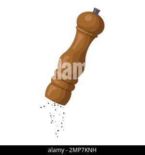 Wooden pepper mill, black pepper. vector illustration on white background Stock Vector