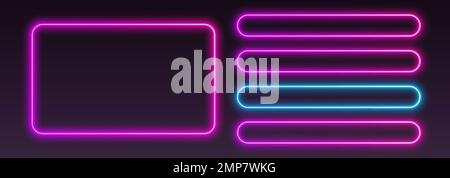 Neon quiz template, UI design for questionnaire with multiple answers. Glowing borders set for tv show contest. Stock Vector