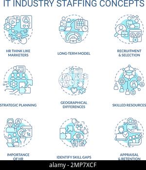 IT industry staffing turquoise concept icons set Stock Vector