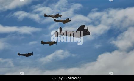 Lancaster and spitfires displaying at the Royal International Air Tattoo 2022 Stock Photo