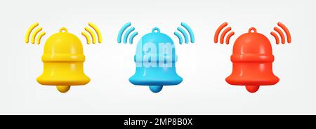 3d notification bell icon set. realistic colorful ringing bell vector illustration. design elements collection in cartoon minimal style Stock Vector