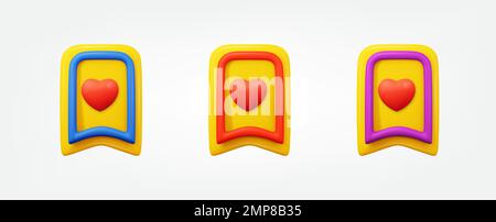 Favourite bookmark button 3d icon set. realistic star bookmark vector illustration. design elements collection in cartoon minimal style Stock Vector