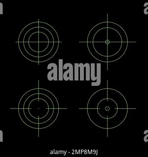 Gun sight crosshairs. Vector crosshair set. Isolated symbol. Green on black. Stock Vector