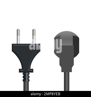 Power plugs without sockets isolated on white background. Top view, vector illustration. Stock Vector