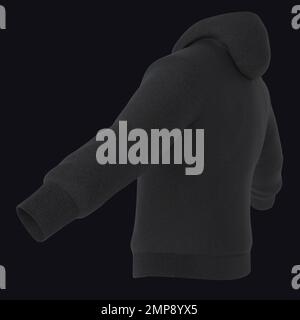 Empty black template with hood. Cropped long sleeve hoodie, hoodie for print design mockup Stock Photo