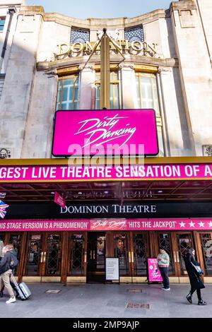 The Dominion Theatre on Tottenham Court Road in London, UK is showing Dirty Dancing. Stock Photo