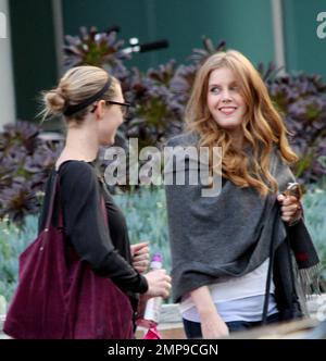 Actress Amy Adams chats with a friend as she leaves the studios of 'Chelsea Lately' after appearing on the program. Adams can currently be seen in the Golden Globe nominated film 'The Fighter' co-starring Christian Bale and Mark Wahlberg.  Los Angeles, CA. 12/16/10. Stock Photo