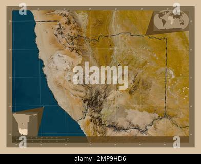 !Karas, region of Namibia. Low resolution satellite map. Corner auxiliary location maps Stock Photo