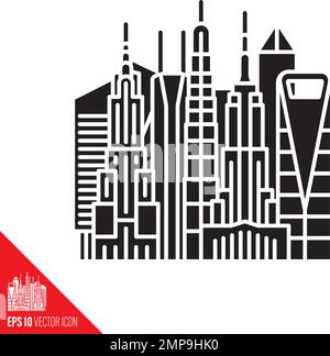 Downtown district with skyscrapers vector glyph icon. Stock Vector