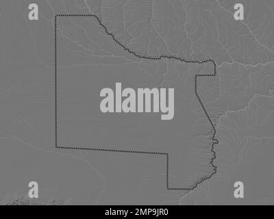 Kavango West, region of Namibia. Bilevel elevation map with lakes and rivers Stock Photo