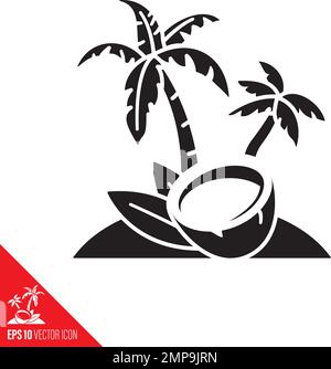 Tropical island with coconuts and palm trees vector icon. Stock Vector