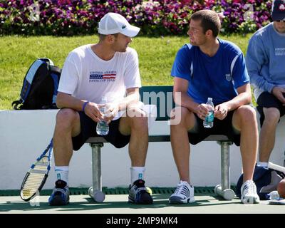 Tennis champion Andy Roddick gets in a practice session at the La Quinta Resort & Club in Palm Springs, CA. 3/10/09. Stock Photo