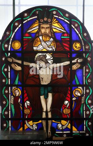 Cracow. Krakow. Poland. Stained glass window depicting the Holy Trinity Stock Photo