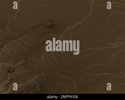Otjozondjupa, region of Namibia. Elevation map colored in sepia tones with lakes and rivers Stock Photo