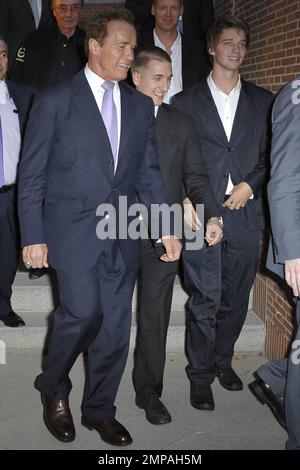 USA, CANADA, AUSTRALIA, NEW ZEALAND ONLY - Actor and former California Governor Arnold Schwarzenegger and his son Patrick Schwarzenegger attend 'Arnold Classic Europe 2011' Party held at Jardines Cecilio Rodriguez. Madrid, Spain. 8th October 2011.   . Stock Photo