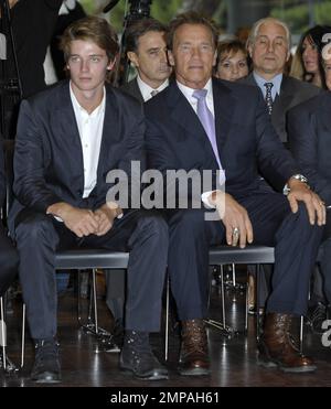 USA, CANADA, AUSTRALIA, NEW ZEALAND ONLY - Actor and former California Governor Arnold Schwarzenegger and his son Patrick Schwarzenegger attend 'Arnold Classic Europe 2011' Party held at Jardines Cecilio Rodriguez. Madrid, Spain. 8th October 2011.   . Stock Photo