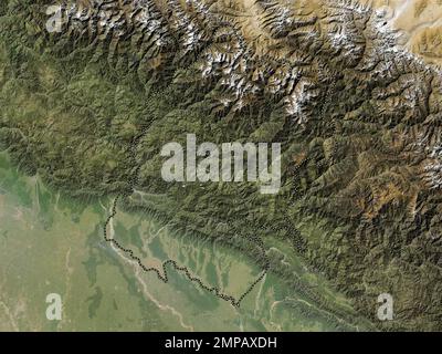 Far-Western, development region of Nepal. Low resolution satellite map Stock Photo