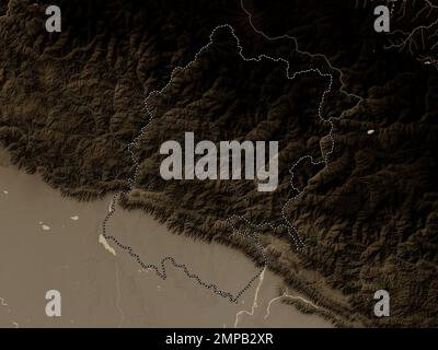 Far-Western, development region of Nepal. Elevation map colored in sepia tones with lakes and rivers Stock Photo