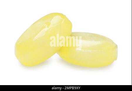 Tasty small lemon drops isolated on white Stock Photo