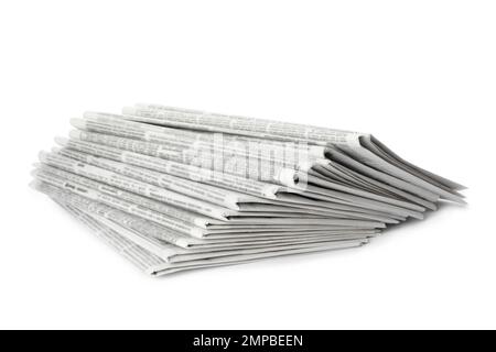 Stack of newspapers on white background. Journalist's work Stock Photo