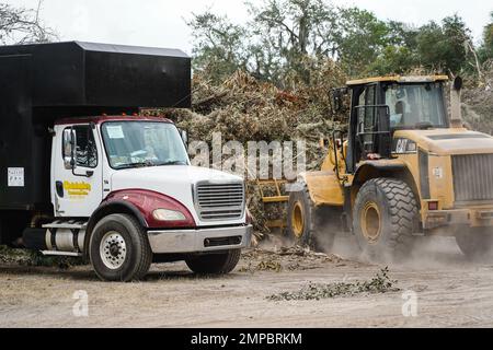 Sanford, FL (Oct. 12, 2022) - Vegetative debris collected from Sanford, Florida is brought to the Yankee Lake Water Treatment Facility for final disposal. Robert Kaufmann/FEMA Stock Photo