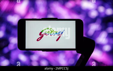 India. 31st Jan, 2023. In this photo illustration, the logo of Godrej seen displayed on a mobile phone screen. Credit: SOPA Images Limited/Alamy Live News Stock Photo