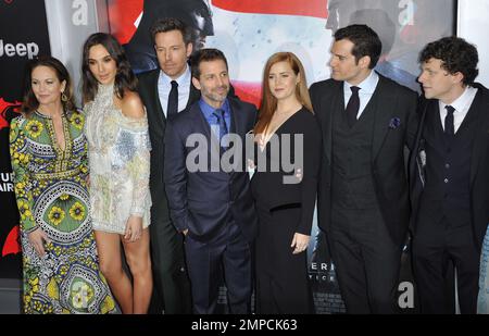 Zack Snyder, Diane Lane, Gal Gadot, Ben Affleck, Henry Cavill, Amy Adams and Jesse Eisenberg at the New York Premiere of Warner Bros. Pictures’ “Batman v Superman: Dawn of Justice” at Radio City Music Hall. 20th March, 2016. Stock Photo