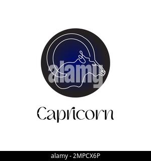Astrological zodiac sign Capricorn in line art style on dark blue Zodiak astrology symbol Stock Vector