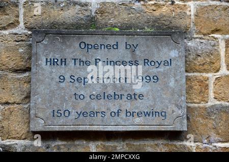 Hook Norton Brewery Oxfordshire England uk. 1999. Plaque unveiled by HRH The Princess Royal. Stock Photo