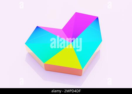 Top view of polygonal colored heart shaped box, papercraft, 3d rendering Stock Photo