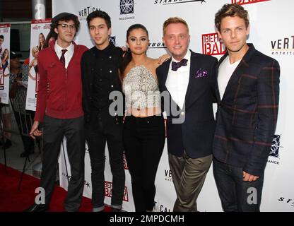 Nate Hartley, Nat Wolff, Selena Gomez, Tim Garrick, Lachlan Buchananat the Behaving Badly premiere at the Arclight Cinema in Hollywood, CA. 29th July, 2014. Stock Photo