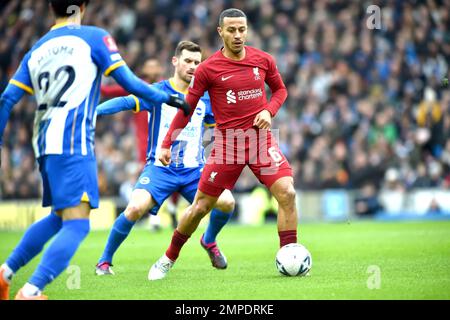 Thiago Alcantara of Liverpool during the Emirates FA Cup Fourth Round match between Brighton & Hove Albion and  Liverpool at The American Express Community Stadium , Brighton , UK - 29th January 2023 Photo Simon Dack/Telephoto Images.  Editorial use only. No merchandising. For Football images FA and Premier League restrictions apply inc. no internet/mobile usage without FAPL license - for details contact Football Dataco Stock Photo