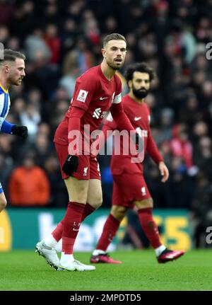 Jordan Henderson of Liverpool during the Emirates FA Cup Fourth Round match between Brighton & Hove Albion and  Liverpool at The American Express Community Stadium , Brighton , UK - 29th January 2023  Photo Simon Dack/Telephoto Images. Editorial use only. No merchandising. For Football images FA and Premier League restrictions apply inc. no internet/mobile usage without FAPL license - for details contact Football Dataco Stock Photo