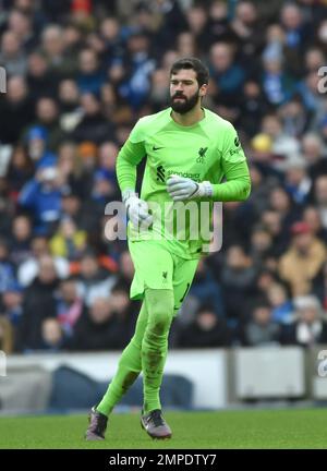 Alisson Becker of Liverpool during the Emirates FA Cup Fourth Round match between Brighton & Hove Albion and  Liverpool at The American Express Community Stadium , Brighton , UK - 29th January 2023  Photo Simon Dack/Telephoto Images. Editorial use only. No merchandising. For Football images FA and Premier League restrictions apply inc. no internet/mobile usage without FAPL license - for details contact Football Dataco Stock Photo