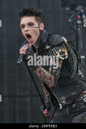 Andy Biersack of 'Black Veil Brides' performs live on stage during the Download Festival held at Donington Park in Castle Donington, UK. 9th June 2012. . Stock Photo