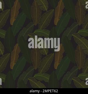 Vector banana leaves seamless pattern within line art style. Stock Vector
