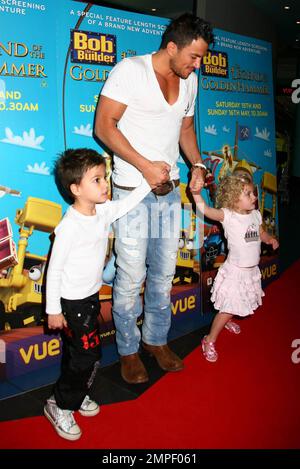 Peter Andre and his children Junior and Princess Ti‡ami (born with ex-wife Katie Price) arrive at the premiere of 'Bob The Builder: The Legend Of The Golden Hammer' held at Vue Cinema Leicester Square.  The film is the latest undertaking in the Bob the Builder franchise, which has found popularity worldwide since it first hit UK TV screens in 1999 as a stop motion television show. London, UK. 05/15/10. Stock Photo