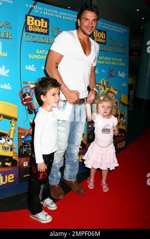 Peter Andre and his children Junior and Princess Ti‡ami (born with ex-wife Katie Price) arrive at the premiere of 'Bob The Builder: The Legend Of The Golden Hammer' held at Vue Cinema Leicester Square.  The film is the latest undertaking in the Bob the Builder franchise, which has found popularity worldwide since it first hit UK TV screens in 1999 as a stop motion television show. London, UK. 05/15/10. Stock Photo