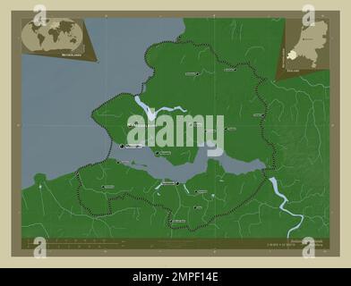 Zeeland, province of Netherlands. Elevation map colored in wiki style with lakes and rivers. Locations and names of major cities of the region. Corner Stock Photo