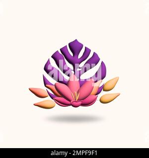 Tropical bouquet 3D render. Realistic beautiful flowers and exotic leaves compositions, florist and decoration, jungle arrangement, summer floral desi Stock Photo