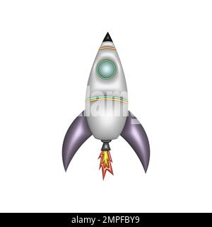 3d rocket spaceship. 3d design element In plastic cartoon style. Icon isolated on white background Stock Photo