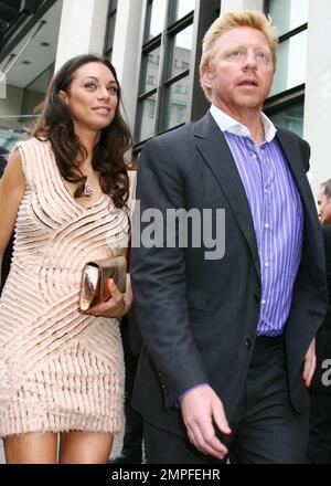 German tennis star Boris Becker arrives at Morton's Club in London to celebrate the 25th anniversary of his first win at prestigious Wimbledon, which is said to be the oldest tennis tournament in the world.  Becker was accompanied by his family, wife Sharlely 'Lilly' Kerssenberg and two of their sons, Noah, 16 and Elias, 11.  Sharlely, who gave birth to the couple's third son Amadeus only five months ago looked stunning in a tan mini dress, while the boys looked sharp in dress jackets and jeans. The 2010 Wimbledon Championship is currently under way. London, UK. 06/29/10. Stock Photo