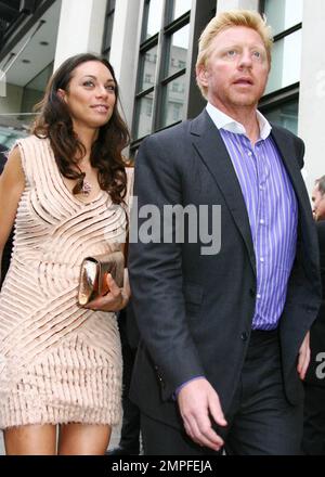 German tennis star Boris Becker arrives at Morton's Club in London to celebrate the 25th anniversary of his first win at prestigious Wimbledon, which is said to be the oldest tennis tournament in the world.  Becker was accompanied by his family, wife Sharlely 'Lilly' Kerssenberg and two of their sons, Noah, 16 and Elias, 11.  Sharlely, who gave birth to the couple's third son Amadeus only five months ago looked stunning in a tan mini dress, while the boys looked sharp in dress jackets and jeans. The 2010 Wimbledon Championship is currently under way. London, UK. 06/29/10. Stock Photo